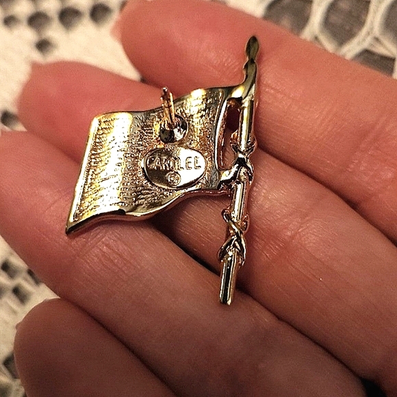 Carolee Crystal & Enamel Flag and Robert Rose Crystal Star Pins - Picture 3 of 6